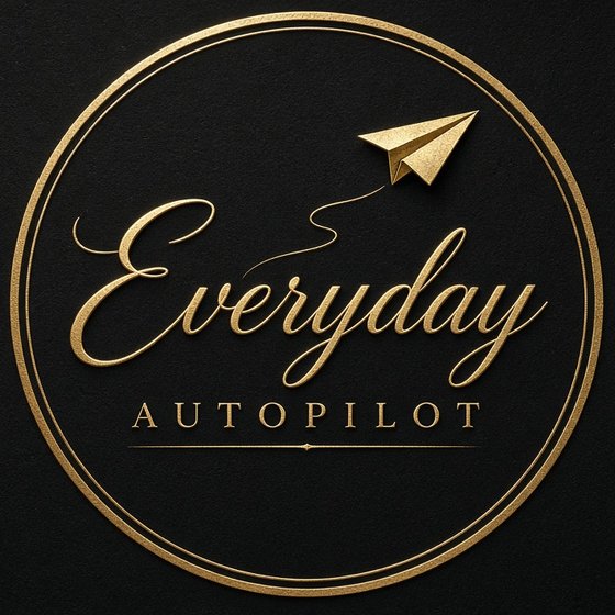 Everyday Autopilot logo, gold script with a paper airplane